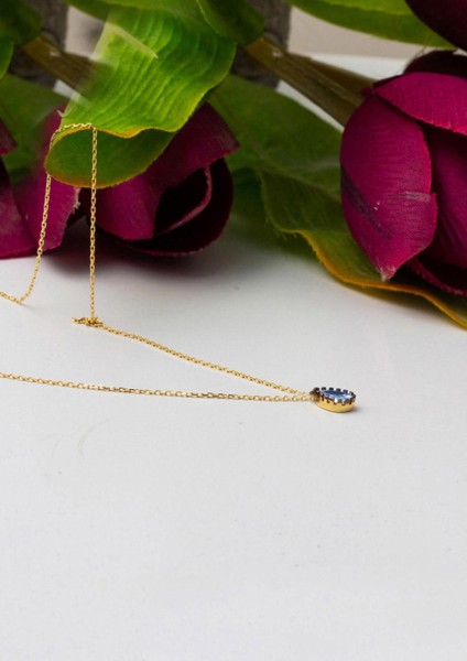 Lacivert Damla Taşlı 14 Ayar Altın Kolye modelleri