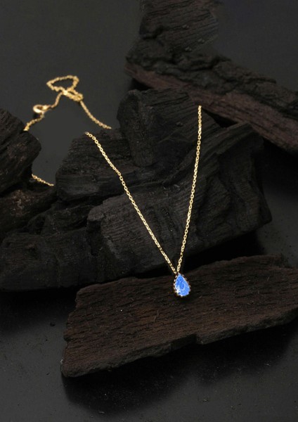 Lacivert Damla Taşlı 14 Ayar Altın Kolye fırsatları