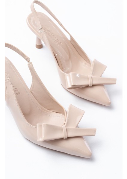 İNF-4501 Bej Rugan Günlük Arkası Açık Fiyonklu Topuklu Bayan Ayakkabı fırsatları