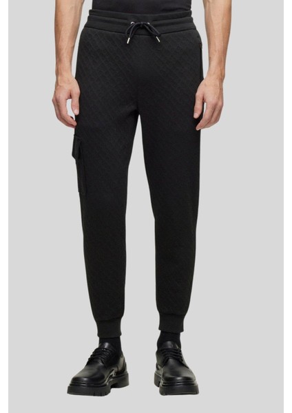Monogram Jakarlı Oversize Spor Erkek Siyah Pantolon Siyah