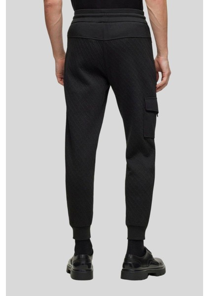 Monogram Jakarlı Oversize Spor Erkek Siyah Pantolon Siyah