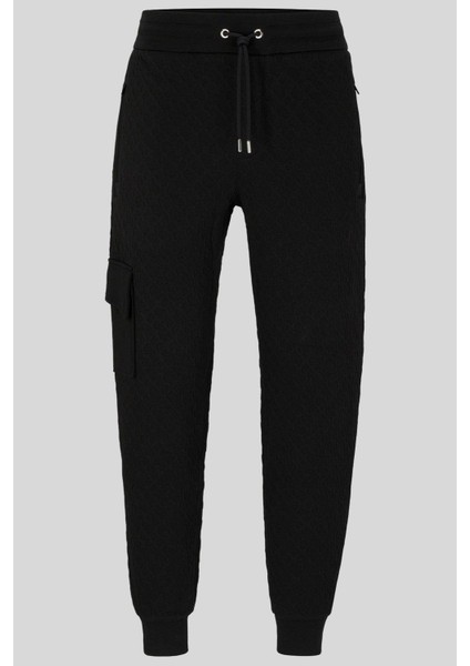 Monogram Jakarlı Oversize Spor Erkek Siyah Pantolon Siyah