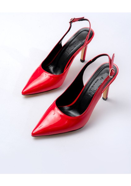ST-1153 Kırmızı Rugan Günlük Arkası Açık 9 cm Topuklu Kadın Ayakkabı fiyatları