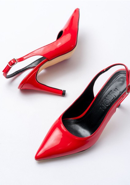 ST-1153 Kırmızı Rugan Günlük Arkası Açık 9 cm Topuklu Kadın Ayakkabı indirimleri