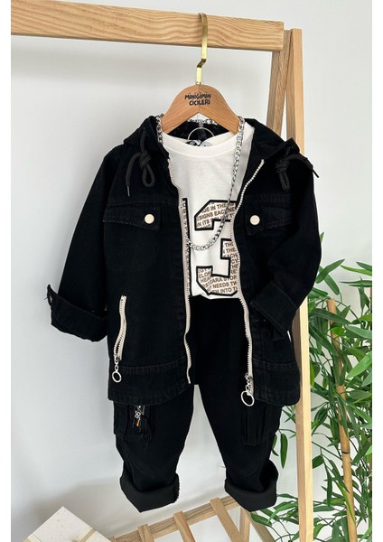 Gabardin Kapişonlu Harf Baskı 3 lü takım - Siyah fiyatları