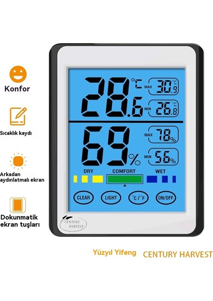 Dokunmatik Ekran Dijital Ekran Yüksek Hassasiyetli Ev Iç Mekan Aydınlık Sıcaklık ve Nem Cihazı (Yurt Dışından) indirimleri