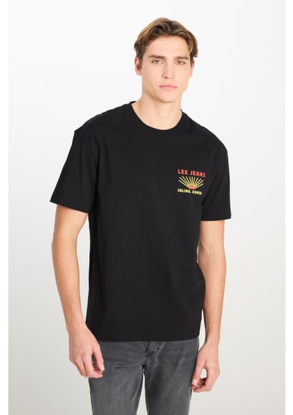 %100 Pamuk Relaxed Fit Geniş Kesim Bisiklet Yaka Siyah Tişört fiyatları