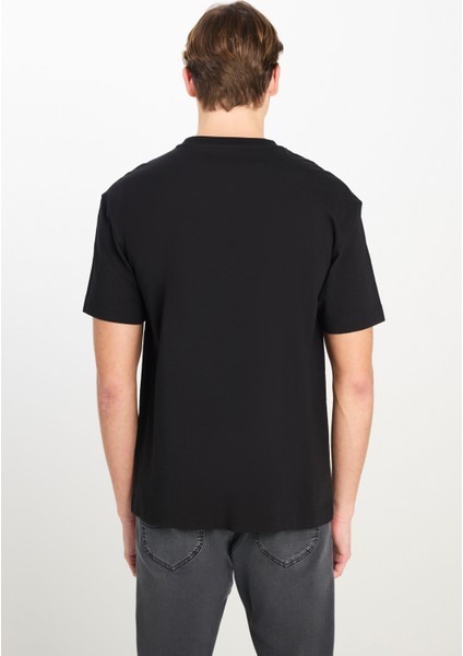 %100 Pamuk Relaxed Fit Geniş Kesim Bisiklet Yaka Siyah Tişört indirimleri