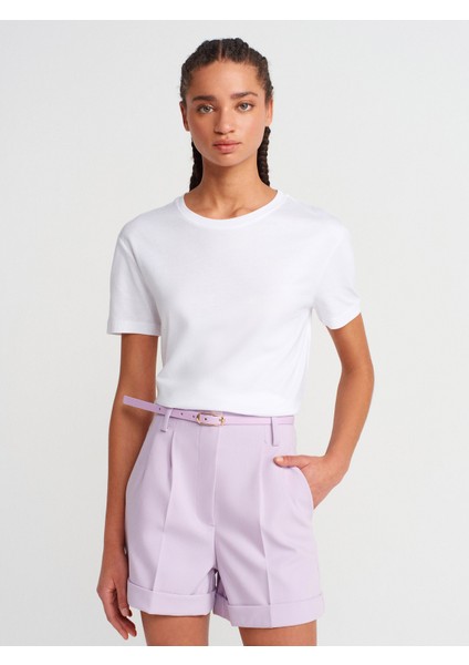 31791 Bisiklet Yaka T-Shirt-Beyaz