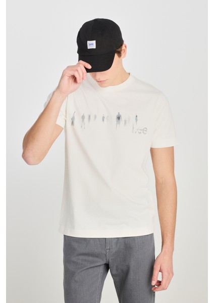 %100 Pamuk Regular Fit Normal Kesim Bisiklet Yaka Baskılı Ekru Tişört fiyatları