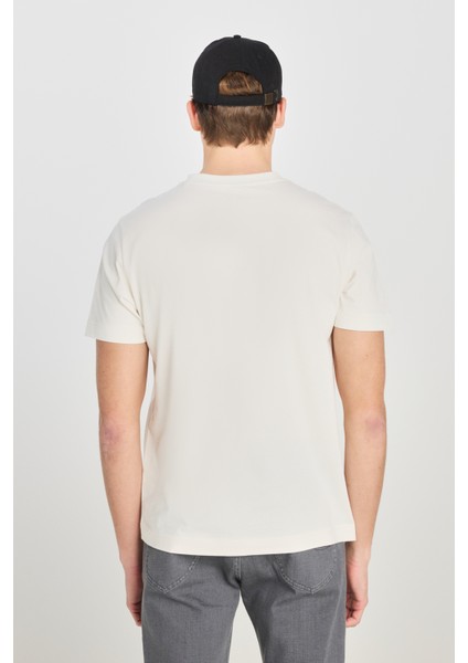 %100 Pamuk Regular Fit Normal Kesim Bisiklet Yaka Baskılı Ekru Tişört indirimleri