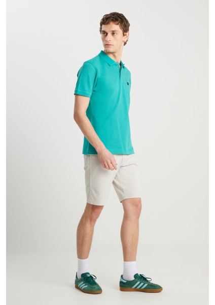 Slim Fit Dar Kesim Normal Bel Pamuklu Taş Rengi 5 Cep Şort