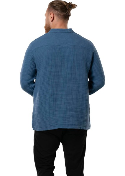 Uzun Kol Erkek Hakim Yaka Double Müslin Sonbahar ve Kışlık Sweatshirt Indigo Indg fırsatları