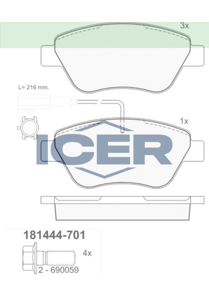 Ön Balata Fişli Fiat Fiorino 07-10-Doblo 05-10-Linea 07>albea 03>nemo 07-10/bipper 07-10 (Tek Fişli)