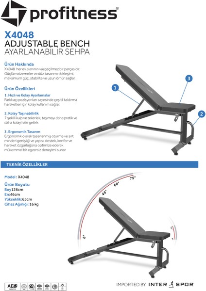 Ayarlanabilir Mekik Ağırlık Bench Sehpası (Koltuk Açısı ve Sırt Açısı Ayarlanabilir)