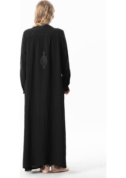 Uzun Kol Laçin Baskılı Müslin Mevsimlik Ferace Siyah Syh fiyatları