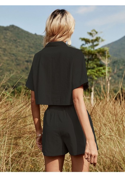 Yaka Detaylı Şortlu Ikili Siyah Takım indirimleri