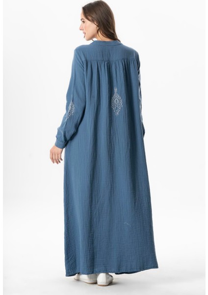 Uzun Kol Laçin Baskılı Müslin Mevsimlik Ferace Indigo Indg fiyatları