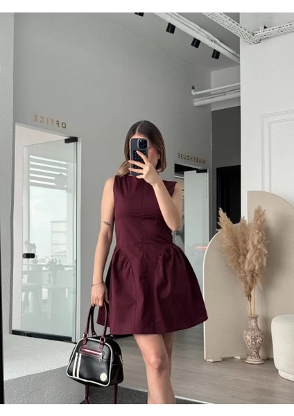 Fermuar Detaylı Mini Elbise - Kahve