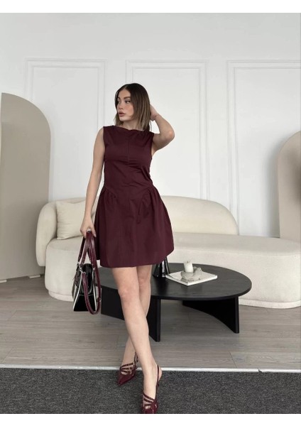 Fermuar Detaylı Mini Elbise - Kahve