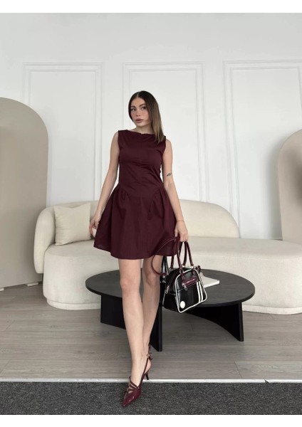 Fermuar Detaylı Mini Elbise - Kahve