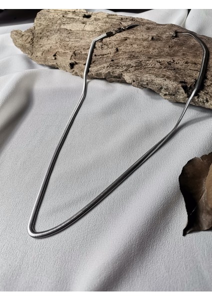 Erkek Gümüş Renk Snake Chain 316 L Çelik Zincir Kolye