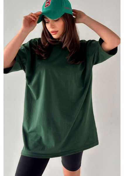 Kadın Düz Renk Nefti Oversize T-Shirt