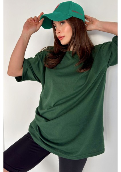 Kadın Düz Renk Nefti Oversize T-Shirt fiyatları