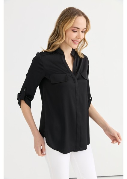 Hakim Yaka Kapak Cep Bluz fırsatları