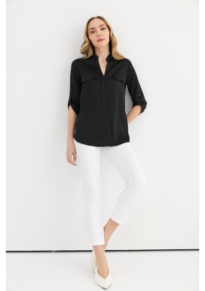 Hakim Yaka Kapak Cep Bluz indirimleri