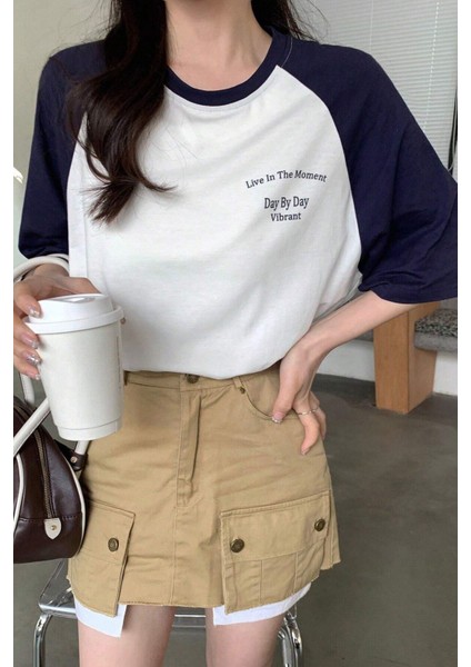 Kadın Reglan Kol Bisiklet Yaka The Moment Baskılı Oversize T-Shirt