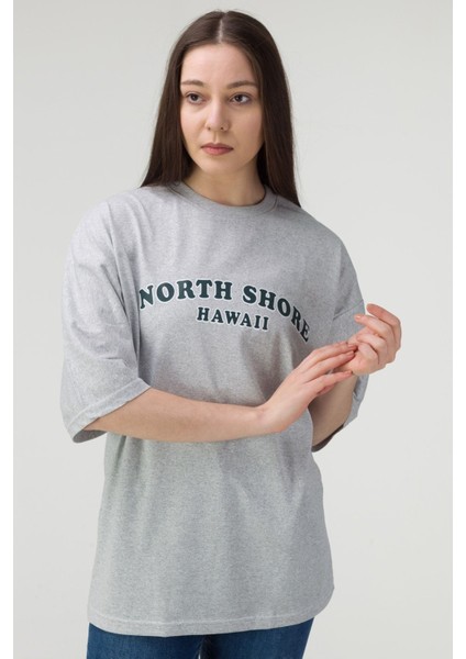 Kadın Gri North Shore Baskılı Oversize T-Shirt