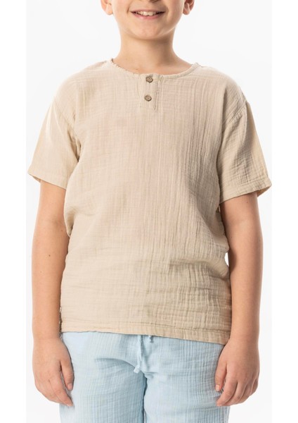 Kısa Kol Batı Cep Detaylı Yazlık Müslin Erkek Çocuk Tshirt Buz Mavi Bmv fırsatları