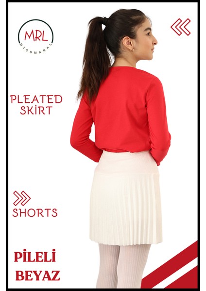 Kız Çocuk Pileli Etek Beyaz Yüksek Bel Içi Şortlu Likra Kumaş Okul-Oyun-Spor-Etkinlik Eteği 4103 modelleri