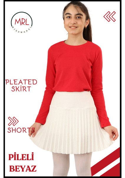Kız Çocuk Pileli Etek Beyaz Yüksek Bel Içi Şortlu Likra Kumaş Okul-Oyun-Spor-Etkinlik Eteği 4103 indirimleri