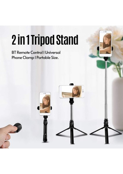 Bluetooth Uzaktan Kumandalı Genişletilebilir Tripod Standı 360° Döndürme Selfie Video Kaydına Uygun Canlı Yayın (Yurt Dışından) modelleri