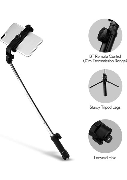 Bluetooth Uzaktan Kumandalı Genişletilebilir Tripod Standı 360° Döndürme Selfie Video Kaydına Uygun Canlı Yayın (Yurt Dışından) indirimleri