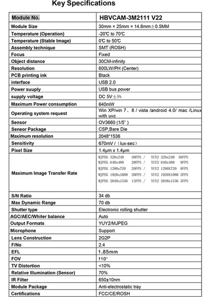 OV3660 Kamera Modülü 3 Milyon Piksel USB Ücretsiz Sürücü 64 Derece Geniş Açı Lens Desteği Otg Atm Için (Yurt Dışından)