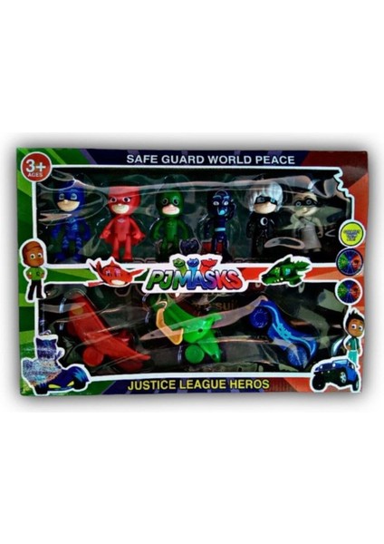 Pj Masks Pijamaskeliler Araba Figür Seti 9'lu Kedi Çocuk Baykuş Kız Kertenkele Gece Ninjası Pjmasks