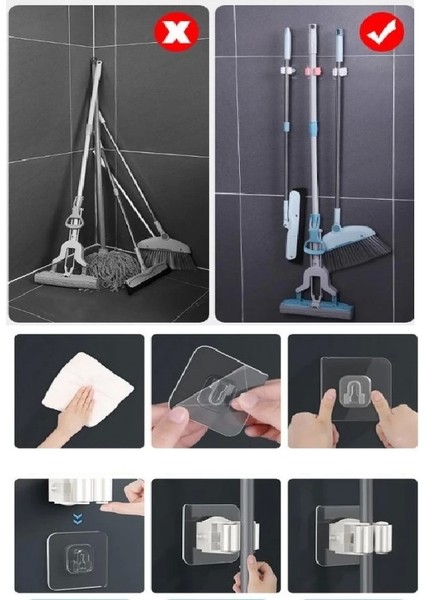 4'lü Kelebek Yapışkanlı Mop Fırça Çekpas Sap Tutucu Organizer Banyo Düzenleyici indirimleri