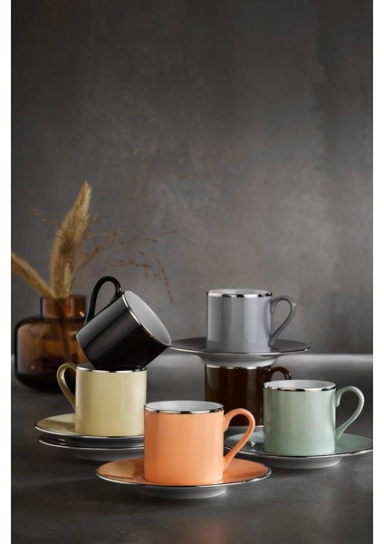 Porselen Rüya Renkli 6 Kişilik 12 Parça Kahve Fincan Takımı, 90 ml