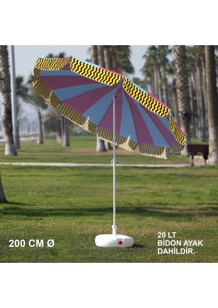 Pembe-Mavi Plaj Şemsiyesi 200 cm Ø (Bidon Ayak Dahil)
