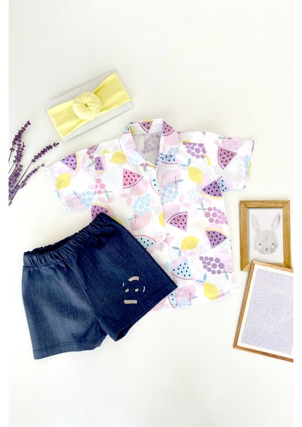 Kot Şort Karpuz Desenli Gömlek Bandana Takım modelleri