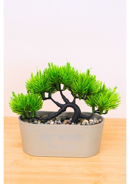 Dekoratif Kayık Saksılı Yapay Çam Ağacı Bonsai Gri 16 cm EVA-5829 C1-1-423