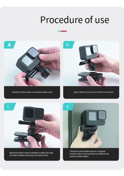 Telesın 360° Dönebilen Manyetik Sırt Çantası Klips Kelepçe Montajı Gopro INSTA360 Aksiyon Kamera Aksesuarları Için (Yurt Dışından)