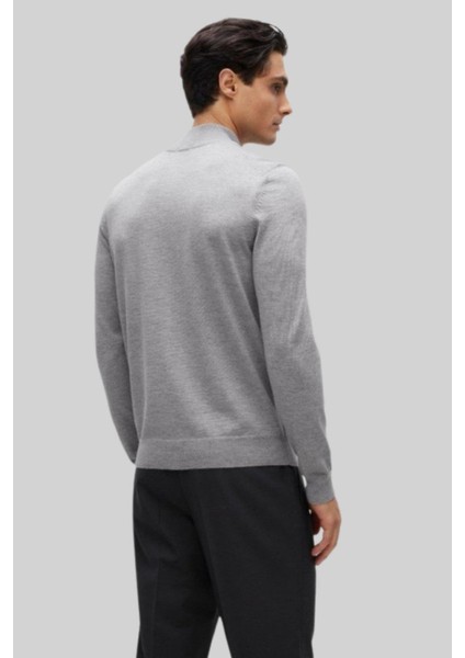 Regular Fit Dik Yaka Erkek Hırka Gri