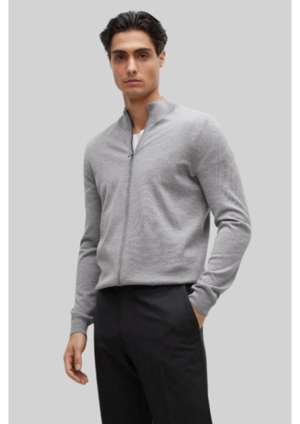Regular Fit Dik Yaka Erkek Hırka Gri