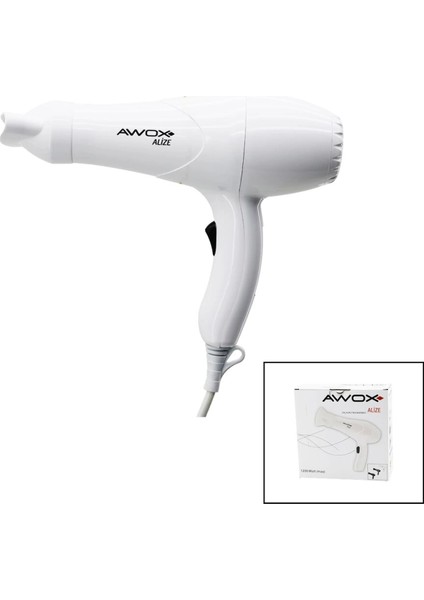 Awox Alize Beyaz Saç Kurutma - Fön Makinesi + Dar Şekillendirici Başlık 2 Kademe Isı Ayarı 1200W (4887)