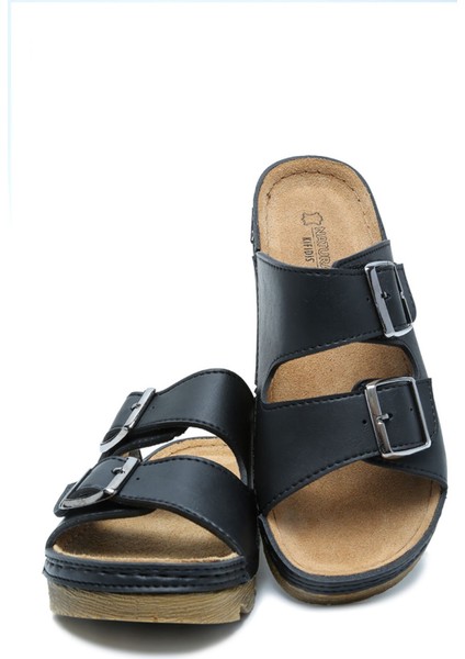 SIB220517-V2 Kifidis-Natura Kadın Çift Bantlı Anatomik Deri Terlik 36-41 Siyah/black fiyatları