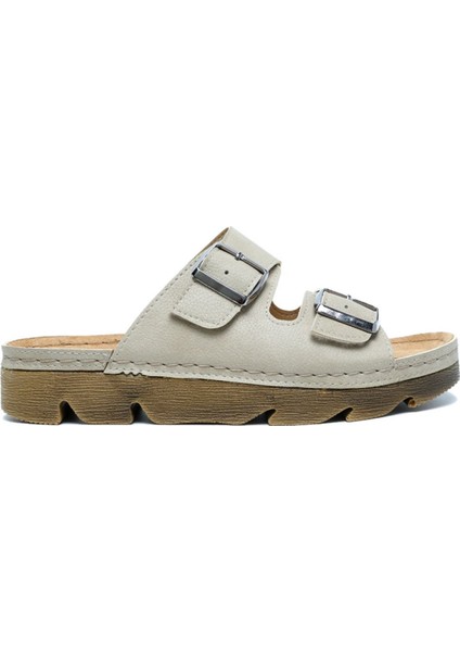 Kifidis SIB220517-V2 Kifidis-Natura Kadın Çift Bantlı Anatomik Deri Terlik 36-41 Vizon/nude